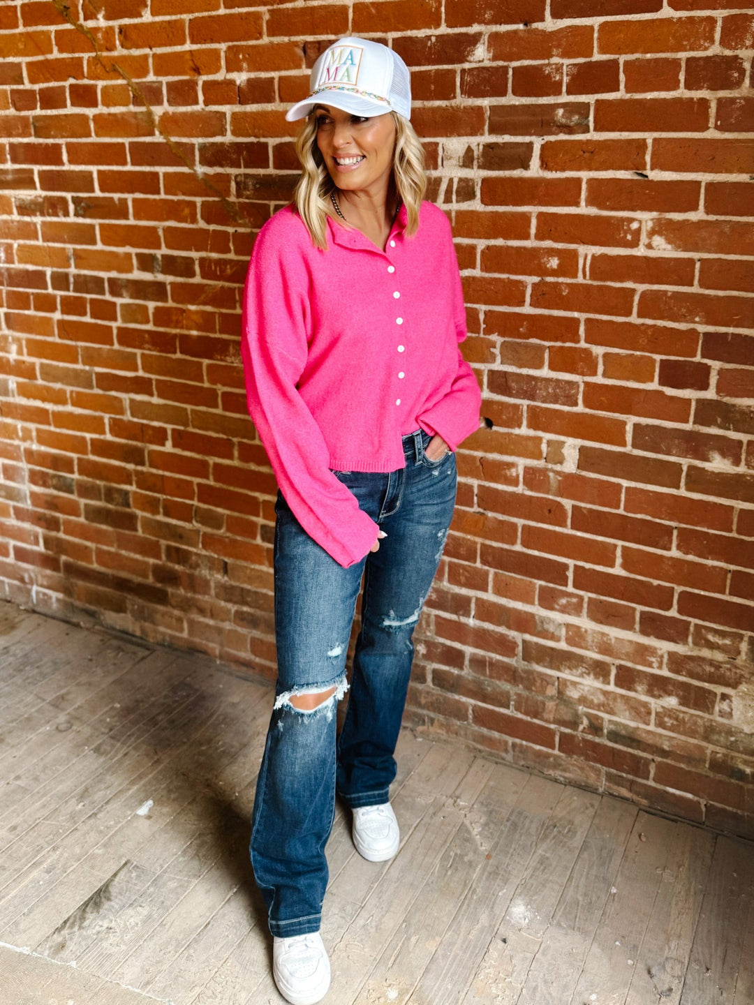 Mama Squared Embroidered Trucker Hat, White