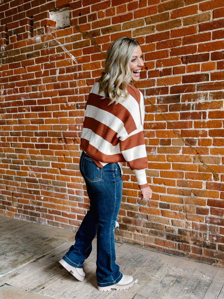 Maple Stripe Oversized Sweater, Brown & Cream