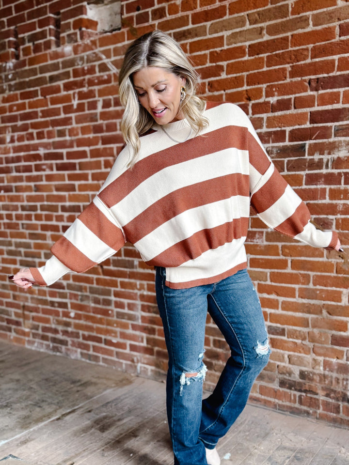 Maple Stripe Oversized Sweater, Brown & Cream