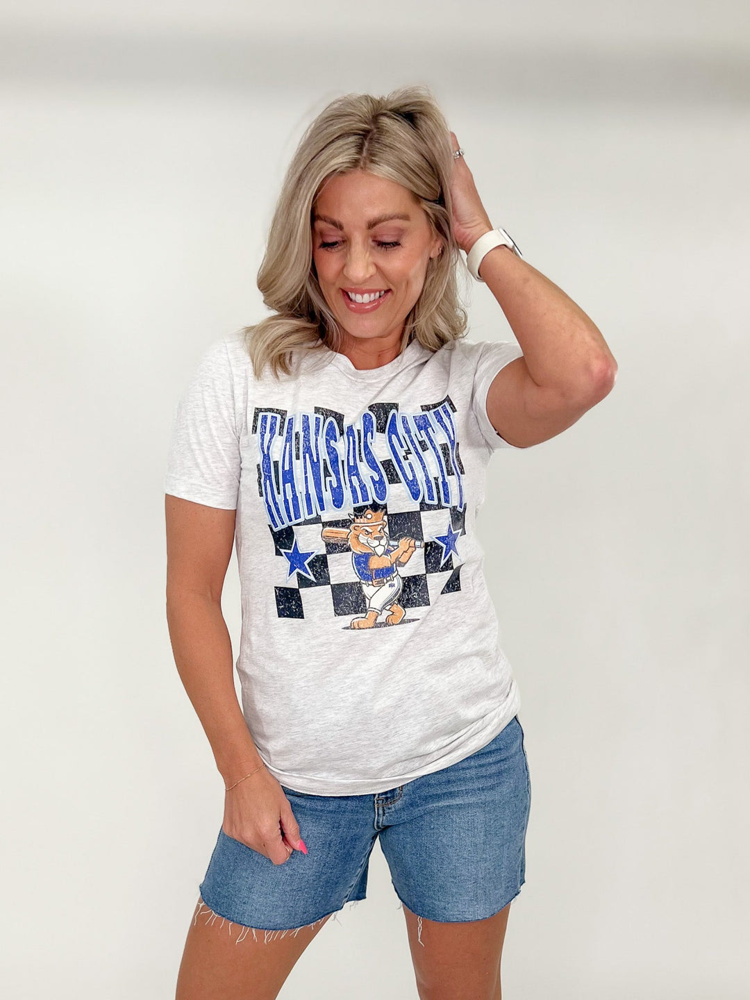Kansas City Checkered Mascot T-Shirt, Ash Grey