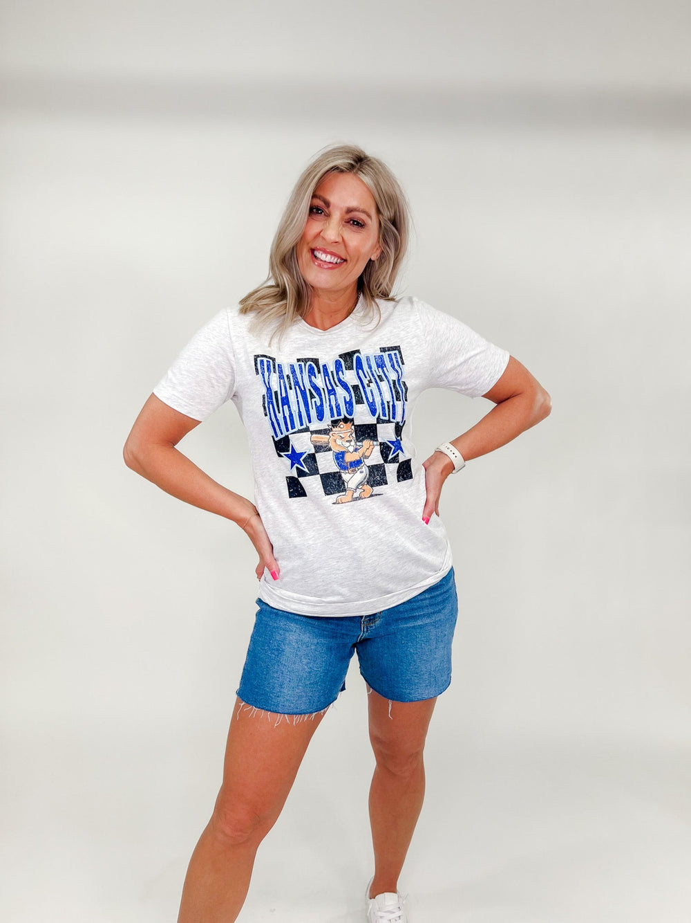 Kansas City Checkered Mascot T-Shirt, Ash Grey