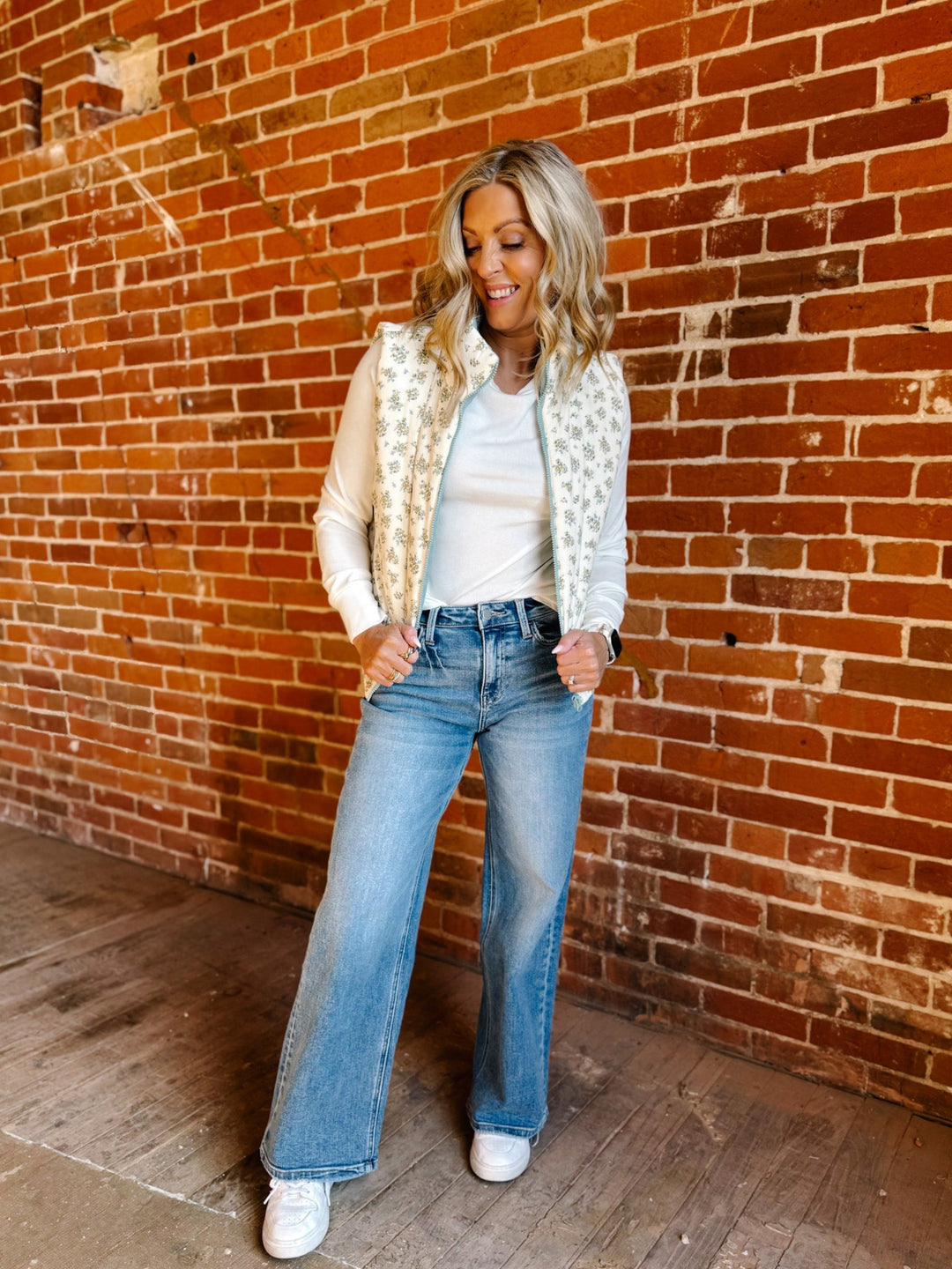 Meadow Mornings Floral Puffer Vest, Cream