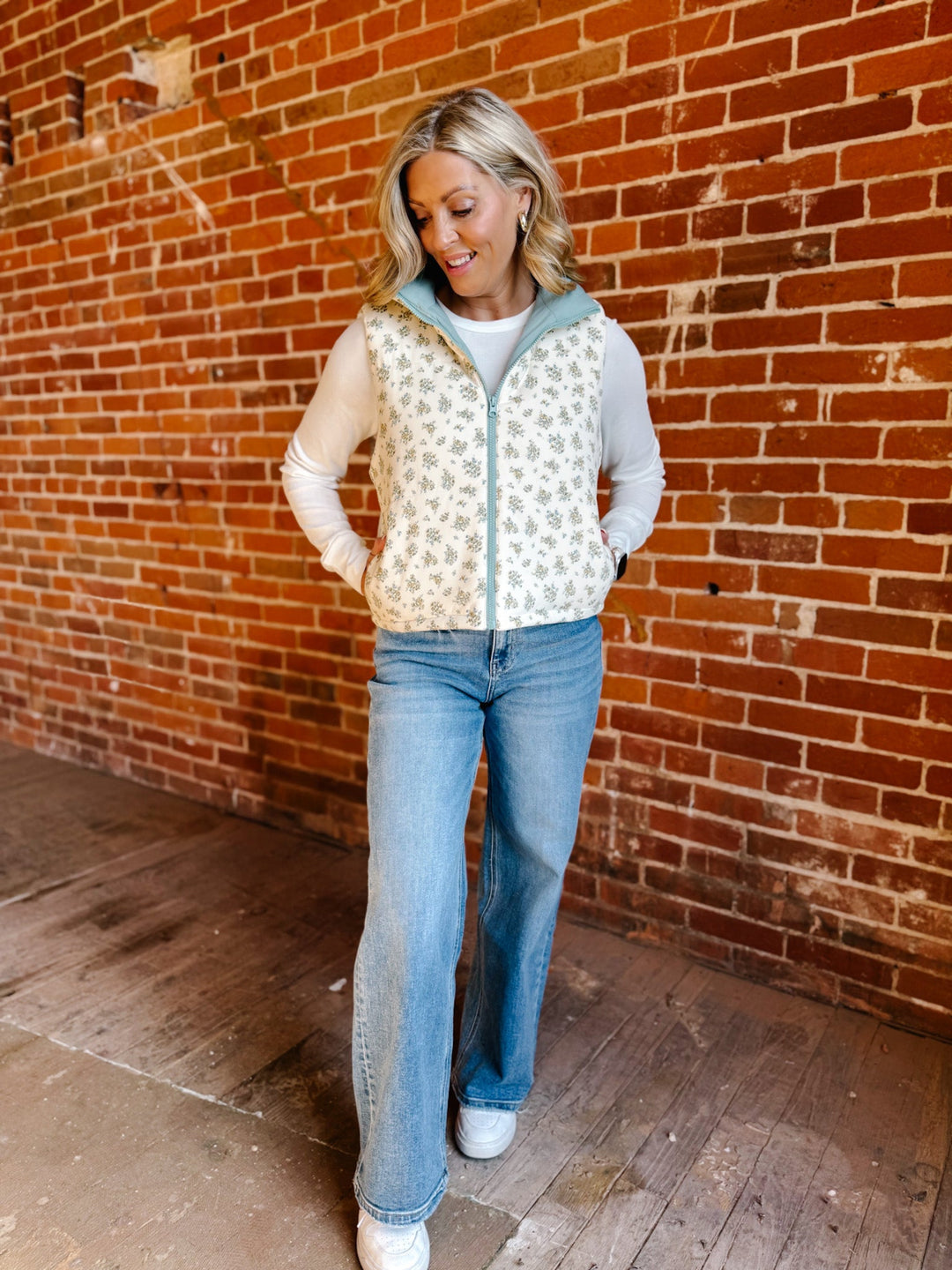 Meadow Mornings Floral Puffer Vest, Cream