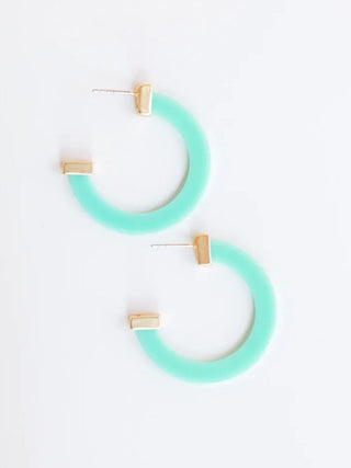 Medium Acrylic Hoop Earring, Teal 