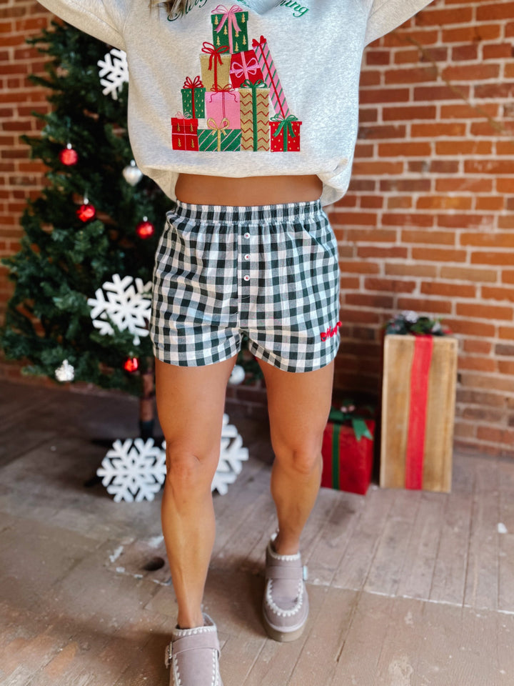 Merry Checked Gingham Shorts, Hunter Green