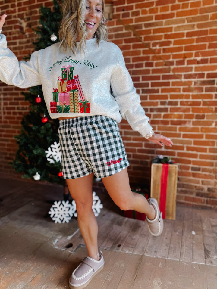 Merry Checked Gingham Shorts, Hunter Green