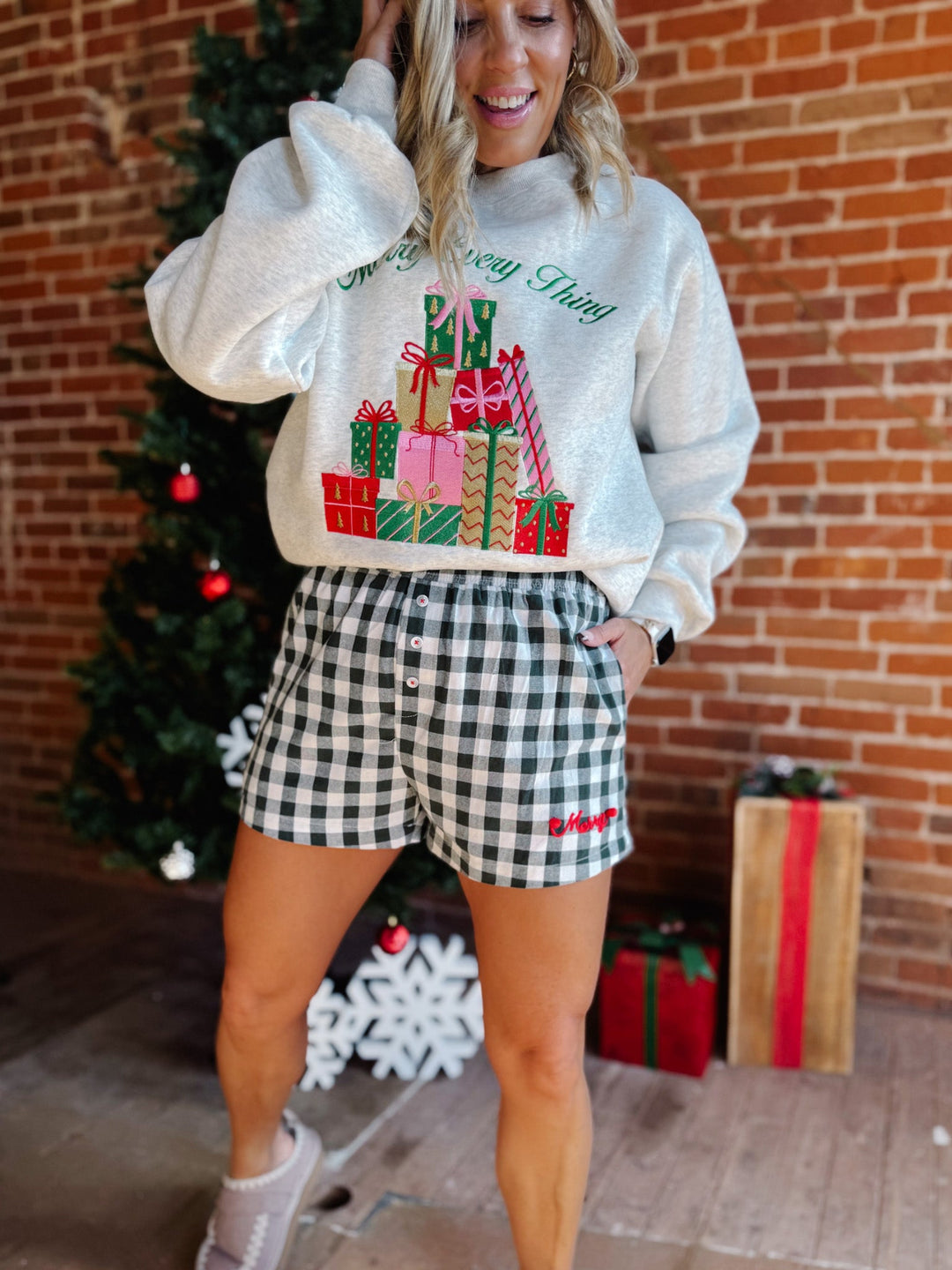 Merry Checked Gingham Shorts, Hunter Green