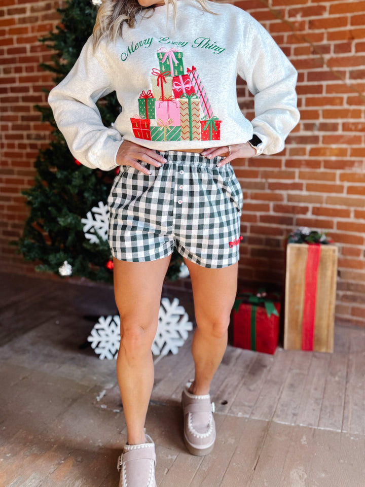 Merry Checked Gingham Shorts, Hunter Green