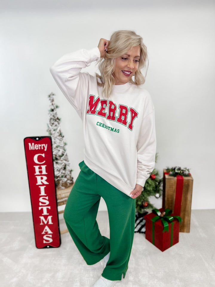 Merry Christmas Stencil Sweatshirt, Ivory