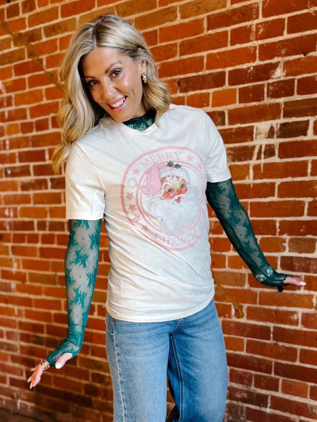 Merry Christmas Santa Circle Graphic Tee, Natural