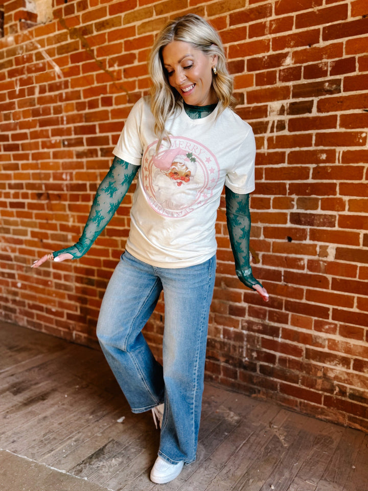 Merry Christmas Santa Circle Graphic Tee, Natural