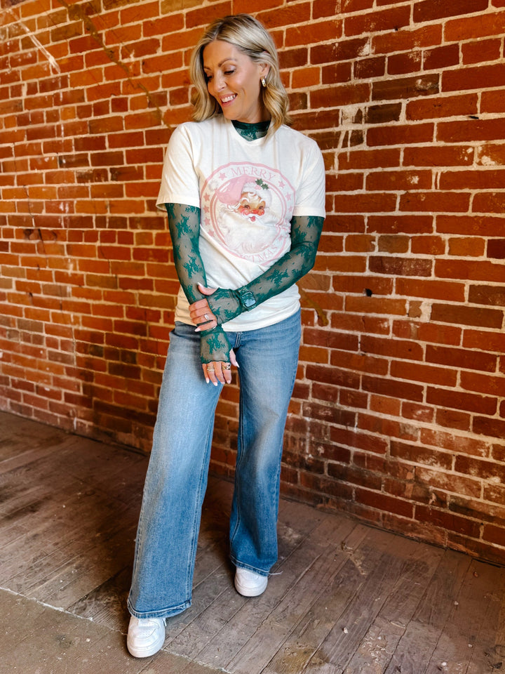 Merry Christmas Santa Circle Graphic Tee, Natural