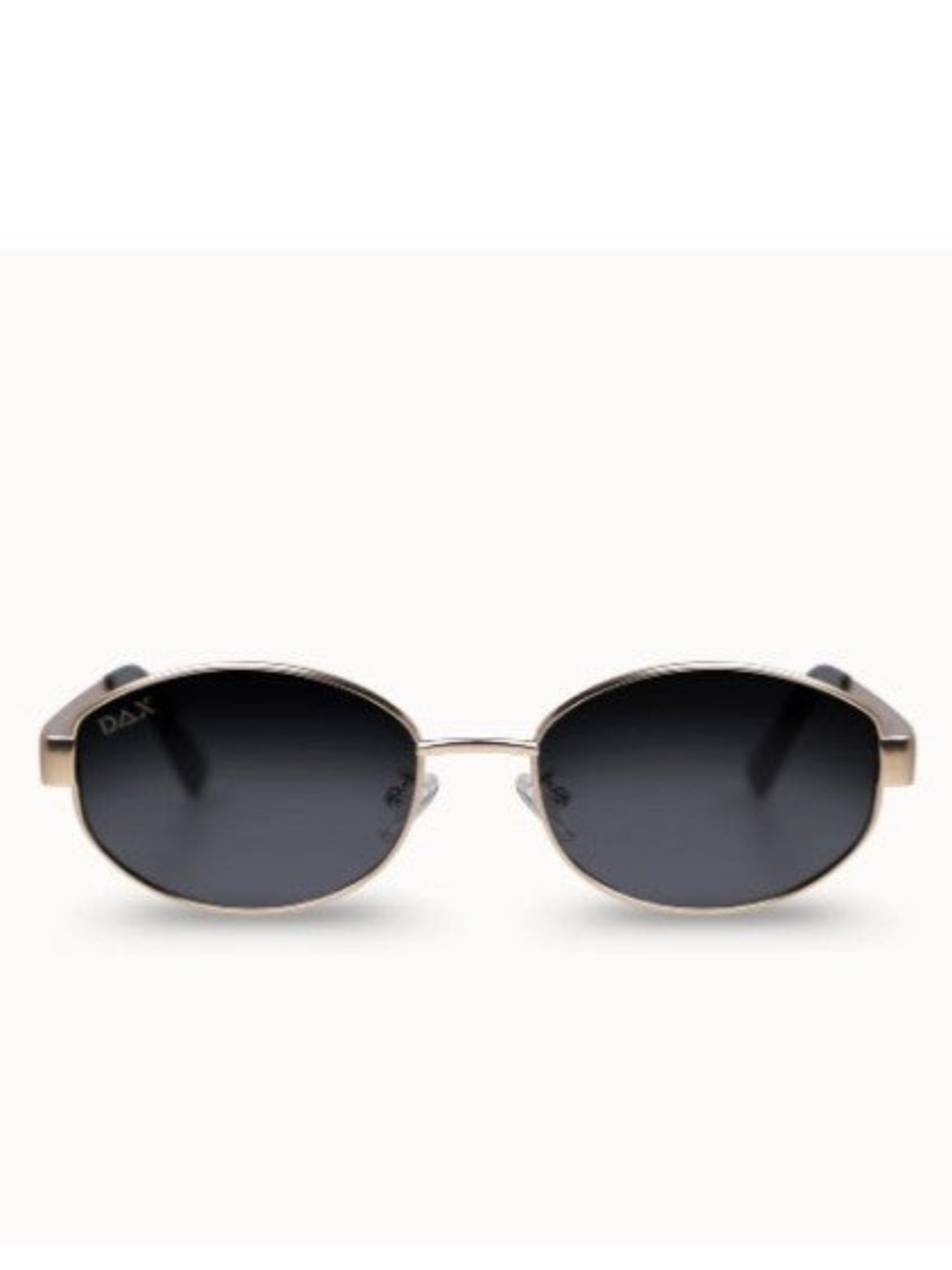 Dior oval sunglasses with dark gray lenses and a gold metal frame, shown against a plain white background.