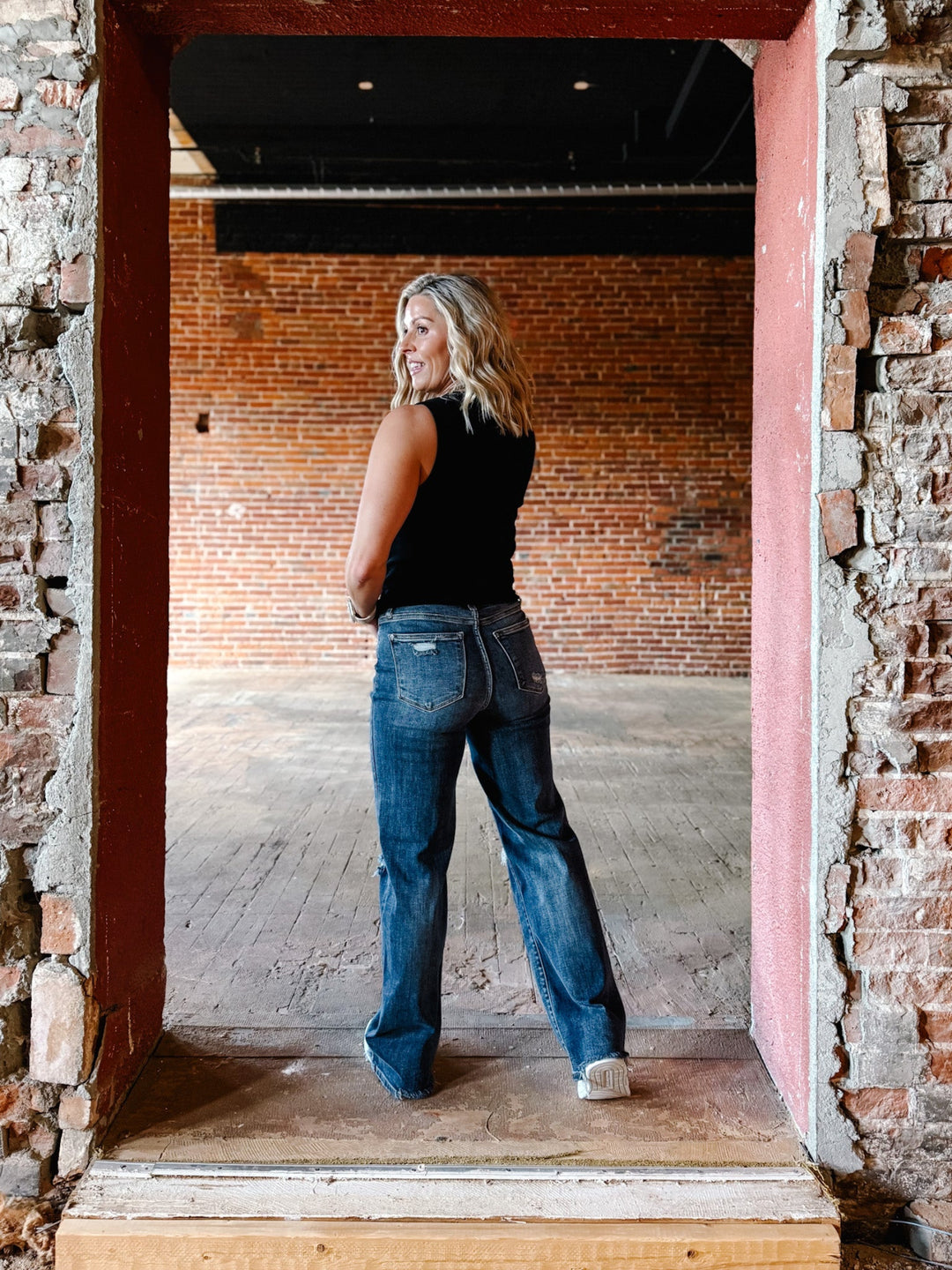 Micah High Rise 90's Destroyed Straight Leg Jeans, Dark Wash