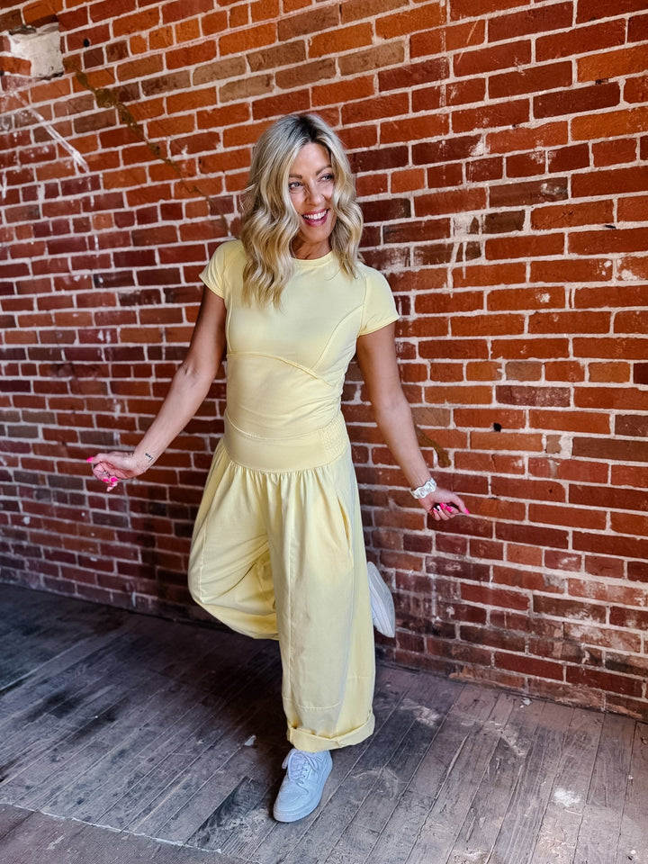 Mineral Motion Cropped Tee, Butter Yellow