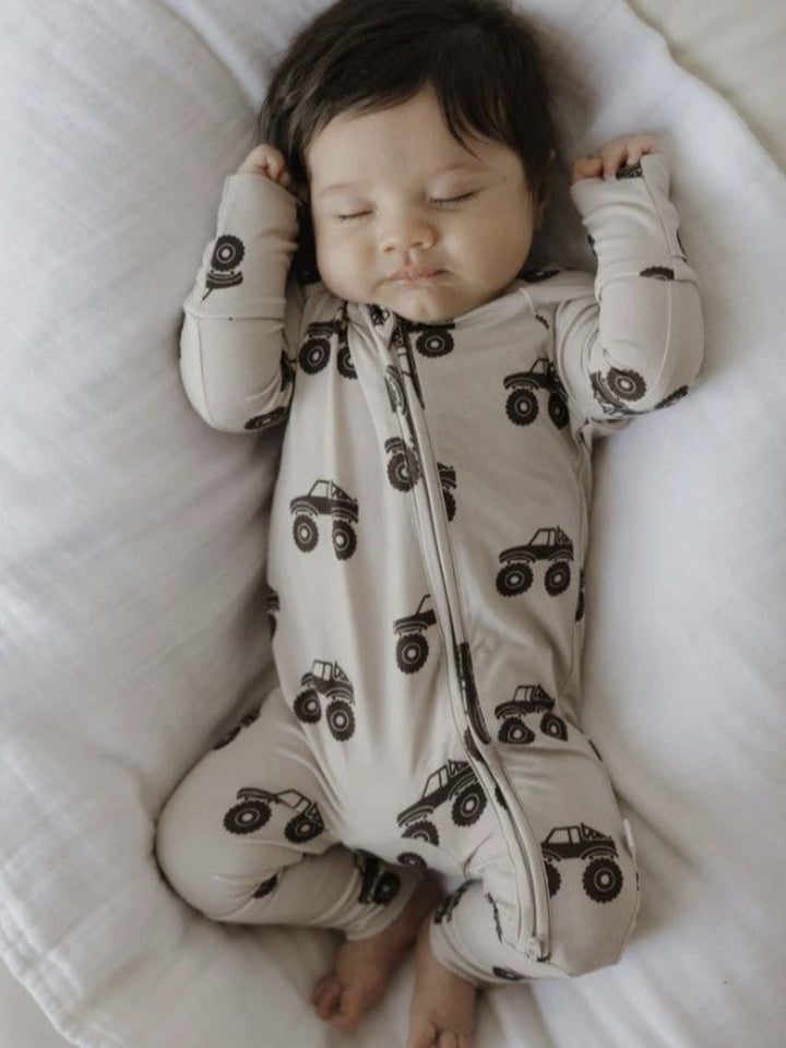 Forever French Baby Bamboo Zip Pajamas, Monster Truck