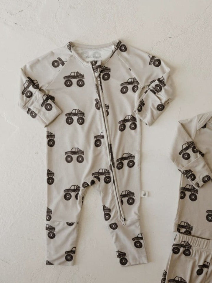 Forever French Baby Bamboo Zip Pajamas, Monster Truck