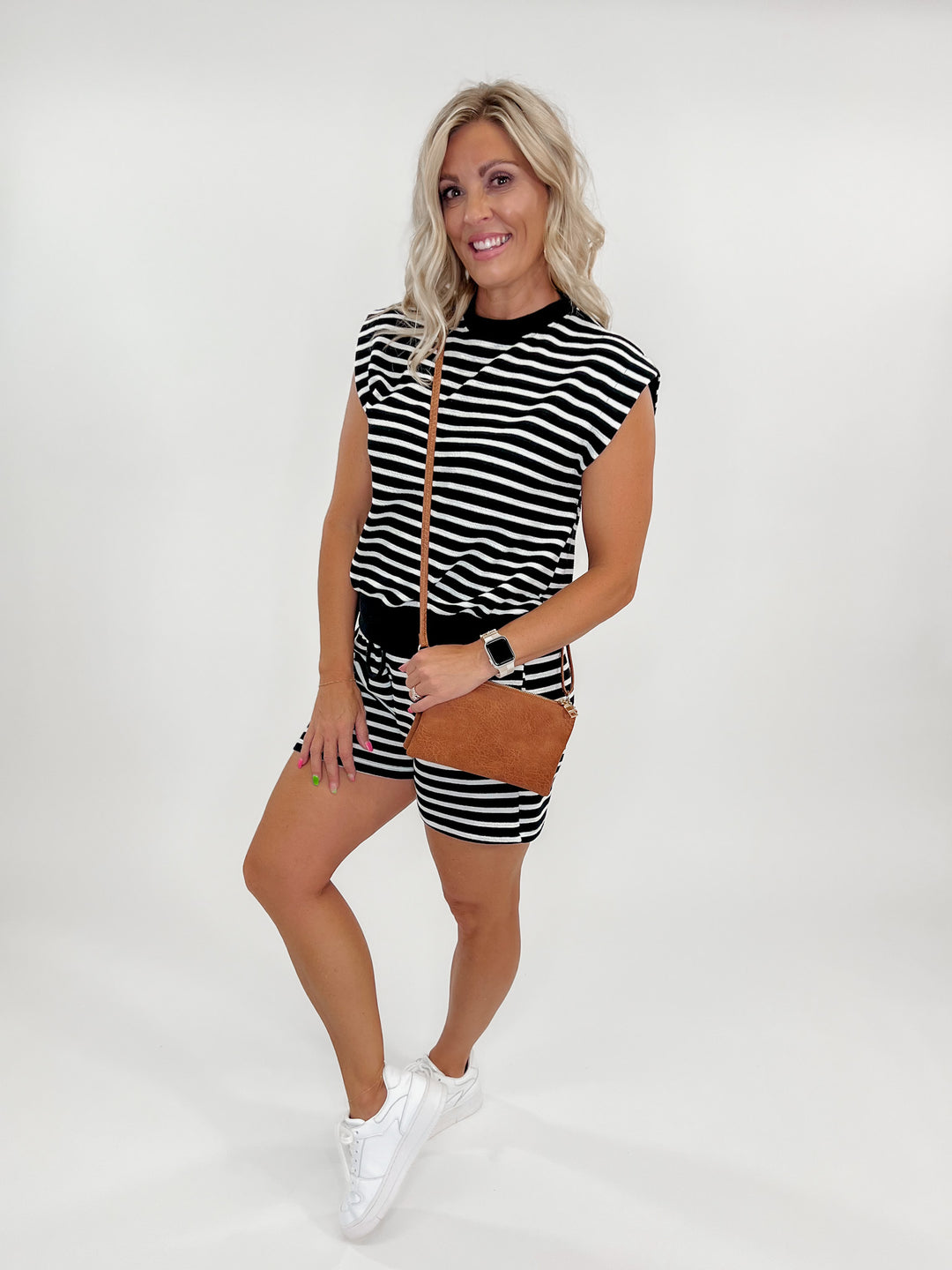 More Adventurous Sleeveless Cloudy Knit Stripe Top, Black