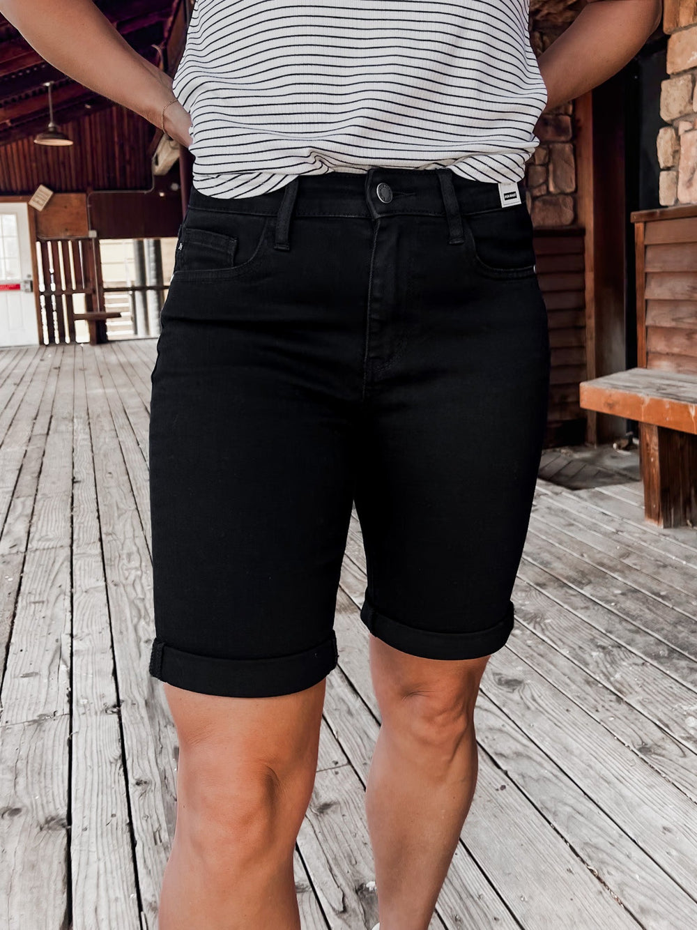Morrison Hi-Rise Cuffed Bermuda Shorts, Black