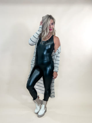 Ms Jackson Faux Leather Cat Suit, Black