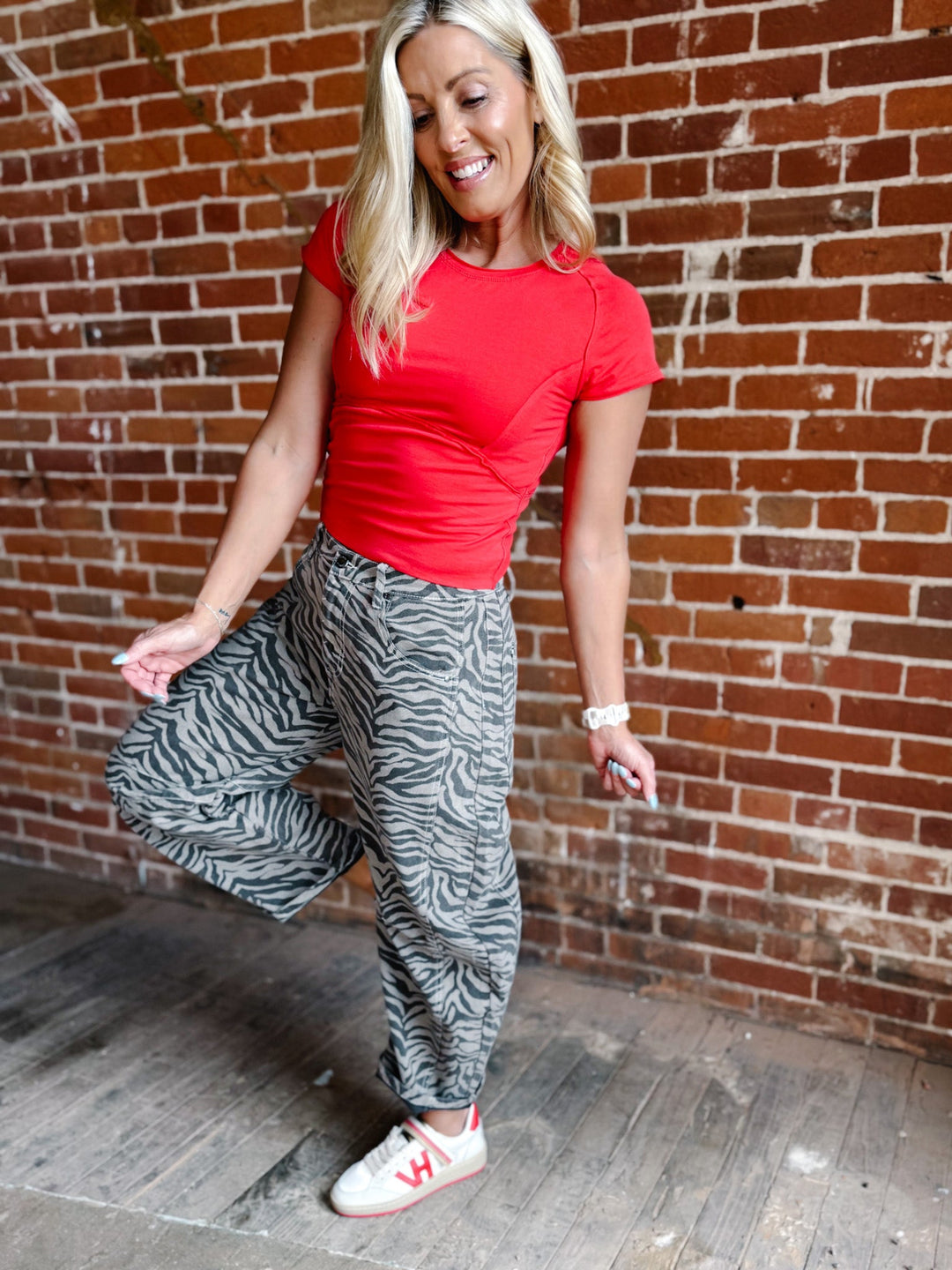 Neutral Edge Zebra Print Barrel Jeans, Mocha
