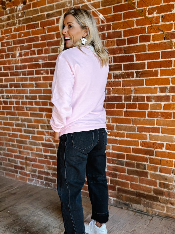 No You Hang Up Graphic Sweatshirt, Light Pink