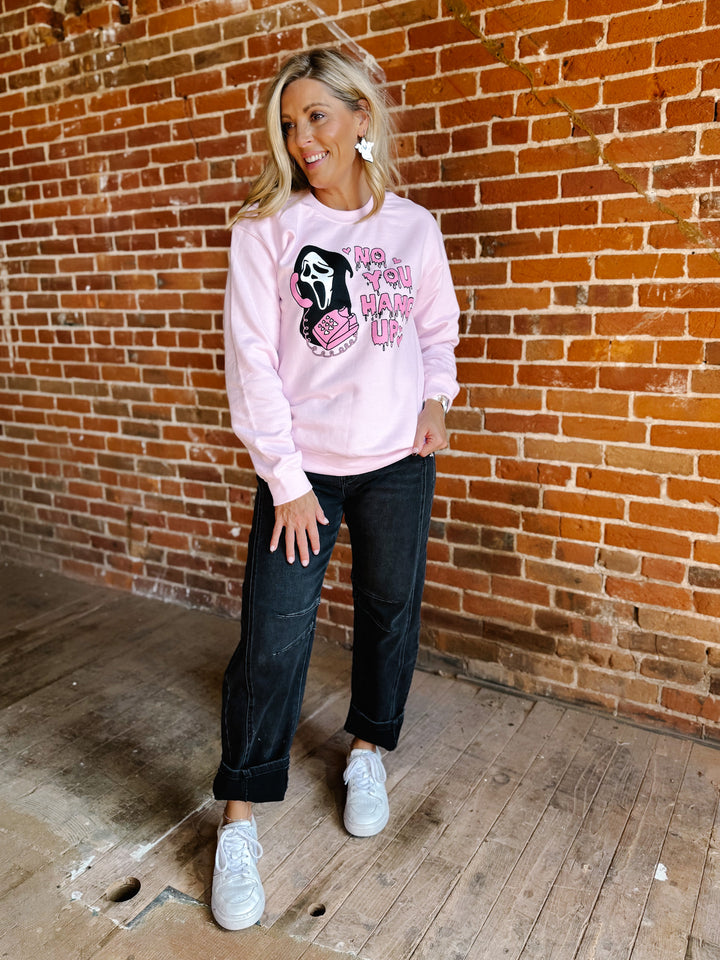 No You Hang Up Graphic Sweatshirt, Light Pink
