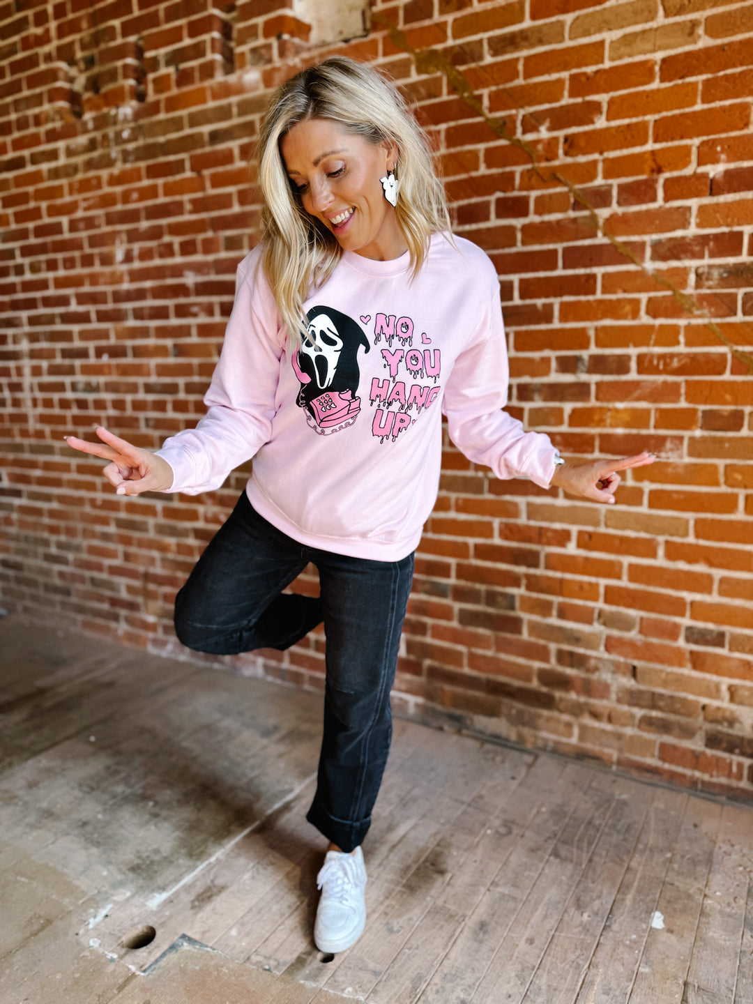 No You Hang Up Graphic Sweatshirt, Light Pink