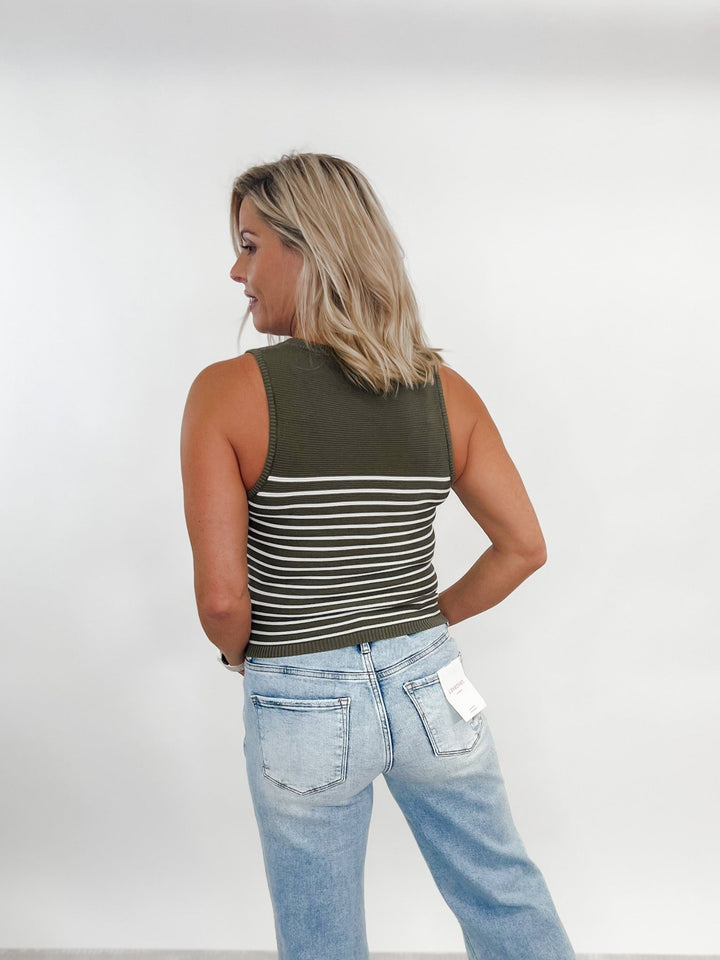 Noa Striped Sleeveless Tank, Dry Herb