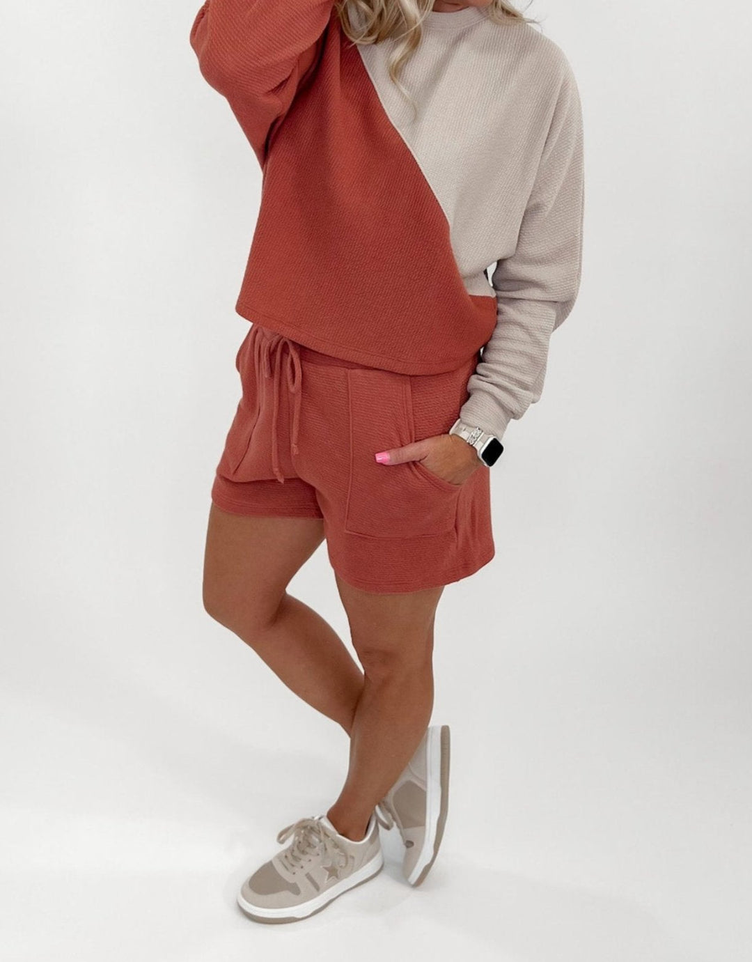 Odds Are Color Block Long Sleeve Top, Taupe/Dusty Mauve