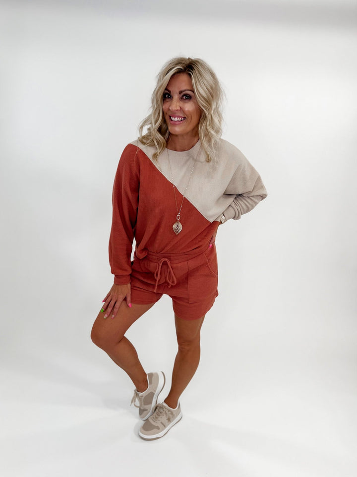 Odds Are Color Block Long Sleeve Top, Taupe/Dusty Mauve