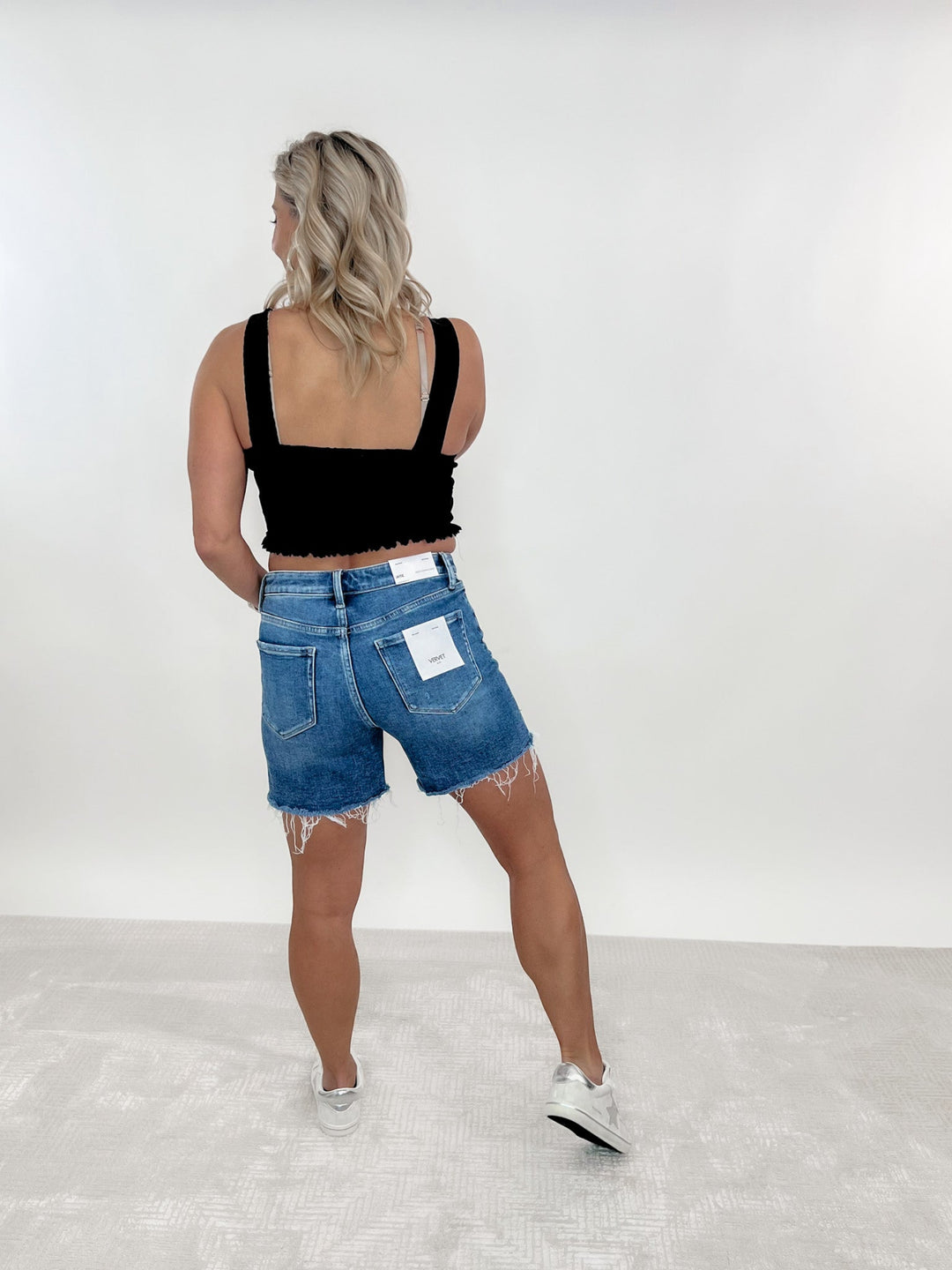 Off Duty High Rise Boyfriend Fit Shorts, Medium Wash