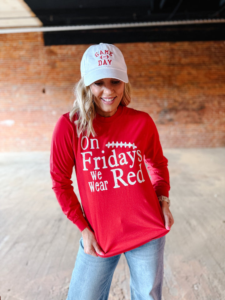 On Friday We Wear Red Graphic Long Sleeve, Red