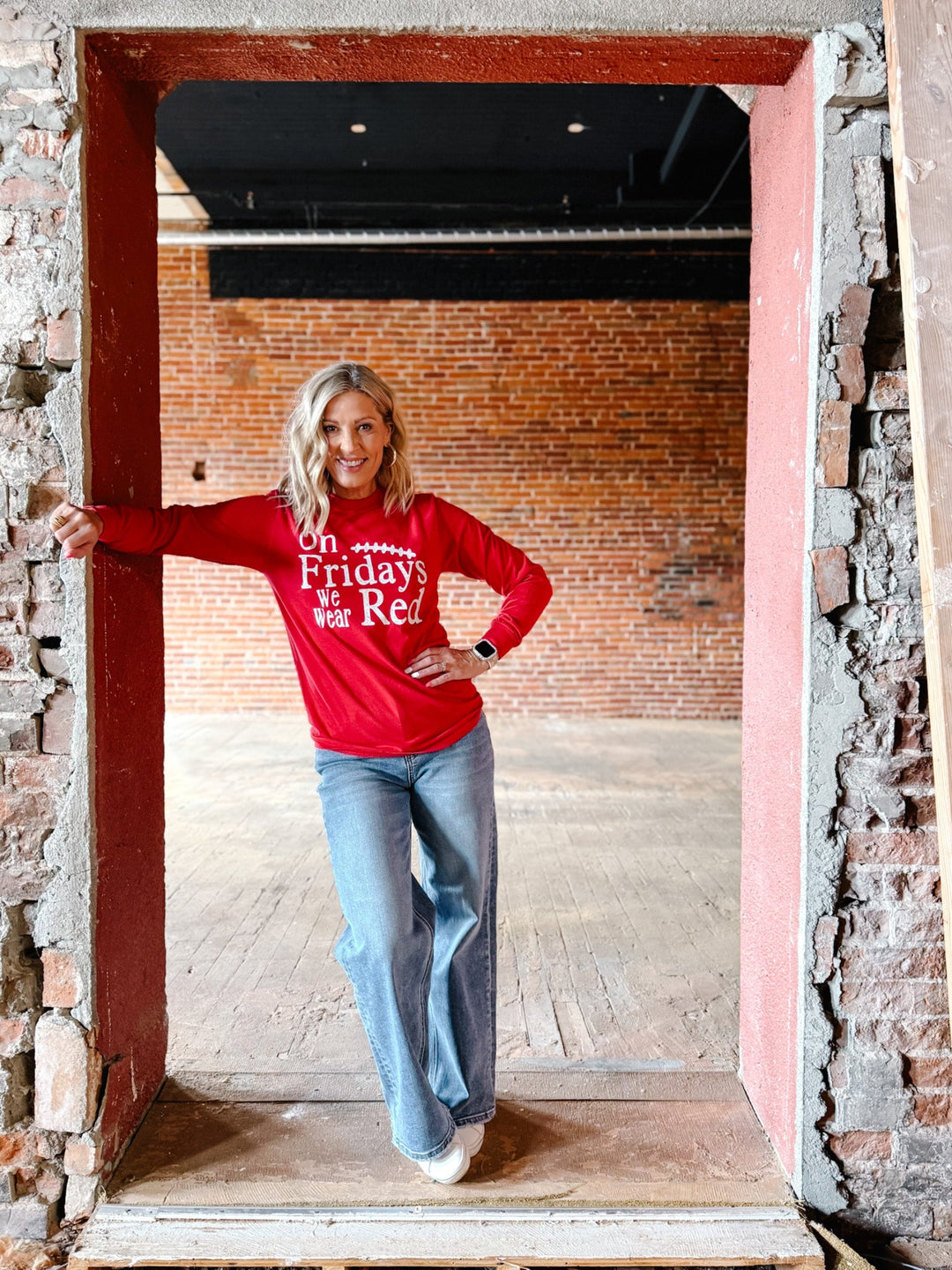 On Friday We Wear Red Graphic Long Sleeve, Red