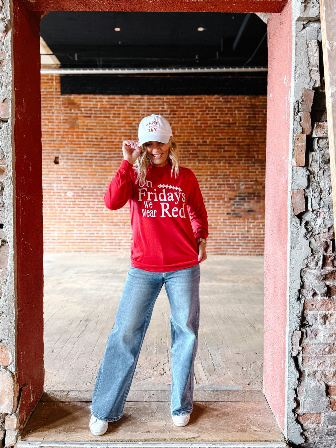 On Friday We Wear Red Graphic Long Sleeve, Red