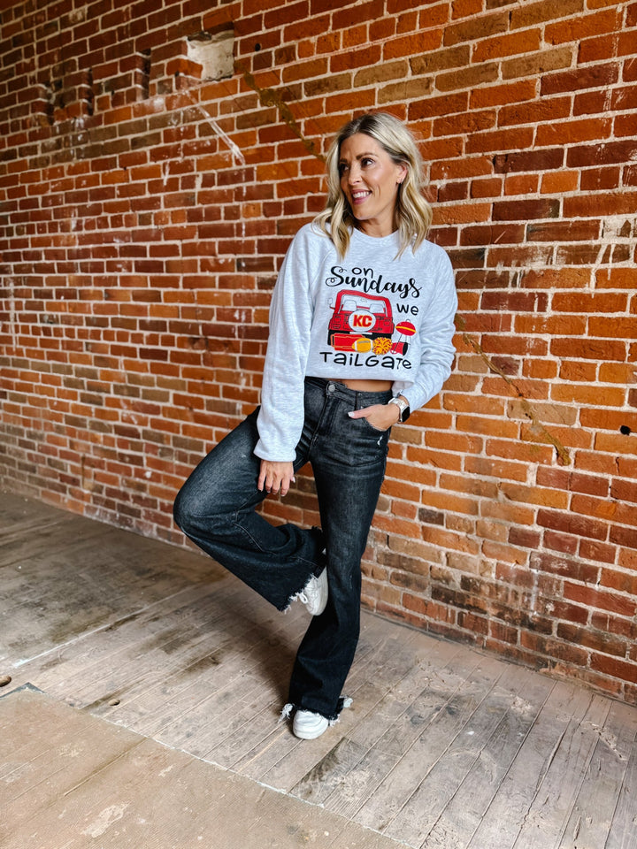 On Sundays We Tailgate Graphic Sweatshirt, Ash Grey