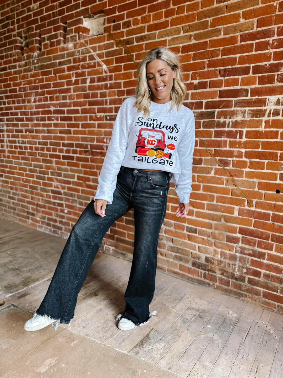 On Sundays We Tailgate Graphic Sweatshirt, Ash Grey