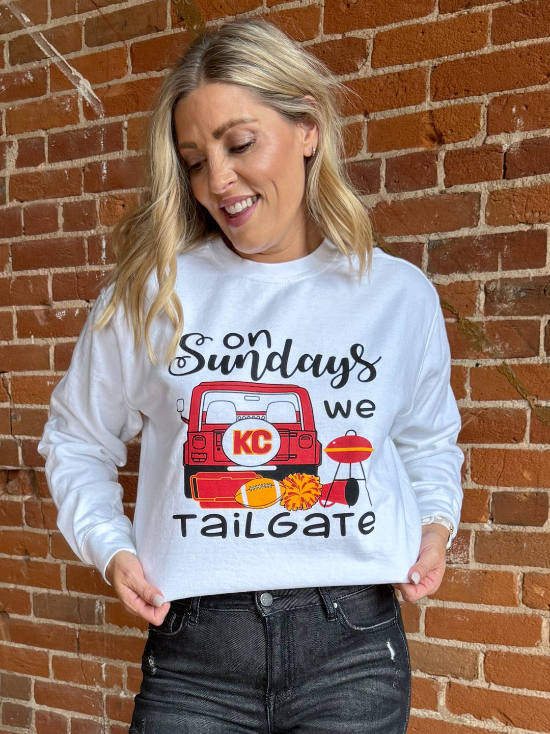 On Sundays We Tailgate Graphic Sweatshirt, Pigment Dyed White