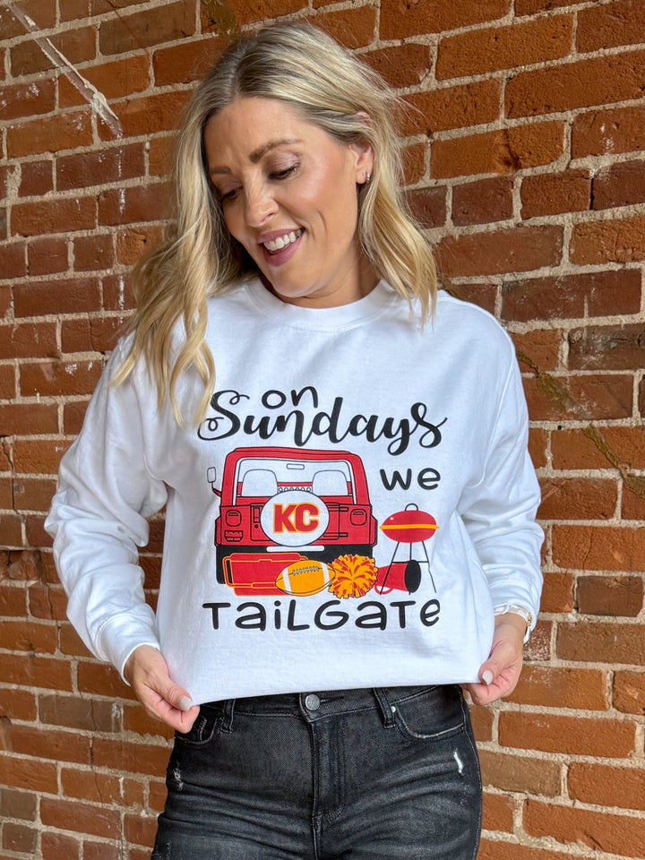 On Sundays We Tailgate Graphic Sweatshirt, Pigment Dyed White