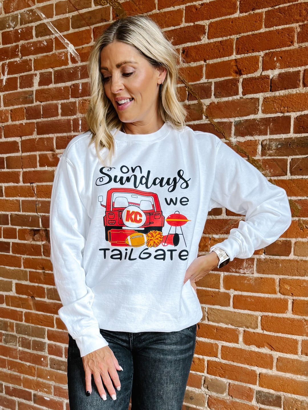 On Sundays We Tailgate Graphic Sweatshirt, Pigment Dyed White