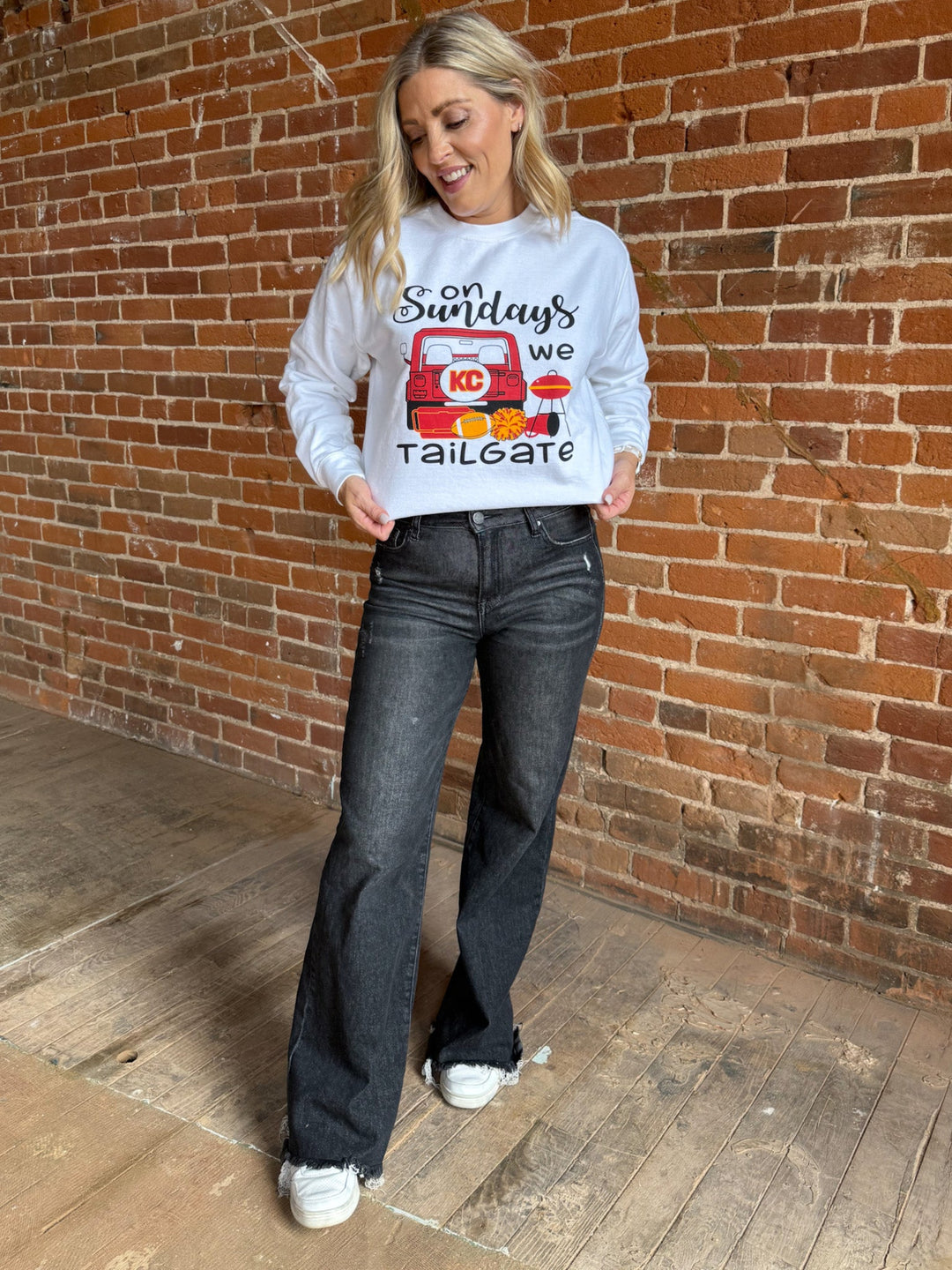 On Sundays We Tailgate Graphic Sweatshirt, Pigment Dyed White