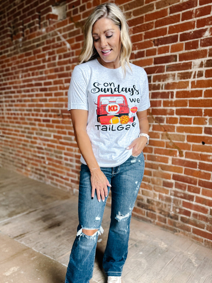 On Sundays We Tailgate Graphic Tee, Ash Grey