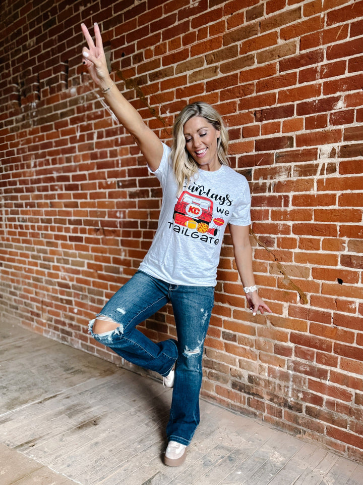 On Sundays We Tailgate Graphic Tee, Ash Grey