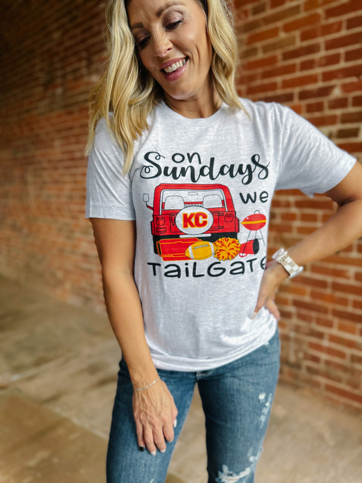 On Sundays We Tailgate Graphic Tee, Ash Grey