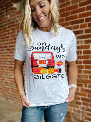 On Sundays We Tailgate Graphic Tee, Ash Grey
