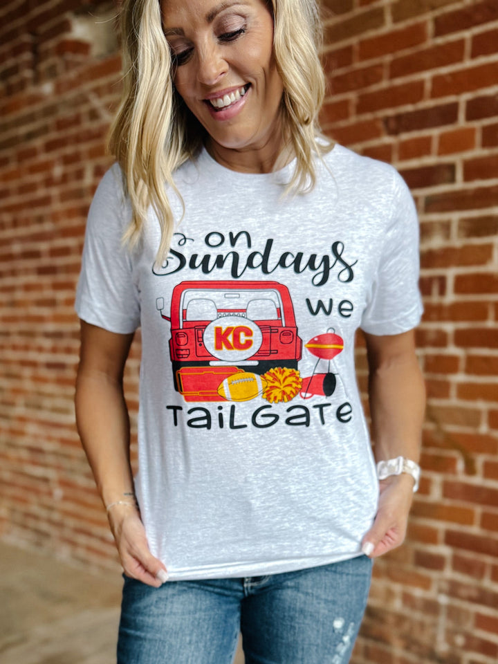 On Sundays We Tailgate Graphic Tee, Ash Grey