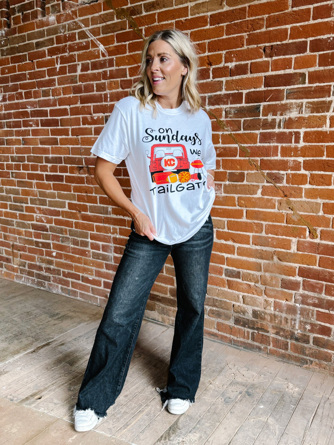 On Sundays We Tailgate Graphic Tee, Pigment Dyed White