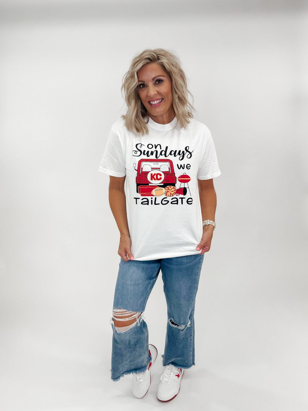 On Sundays We Tailgate Graphic Tee, Pigment Dyed White