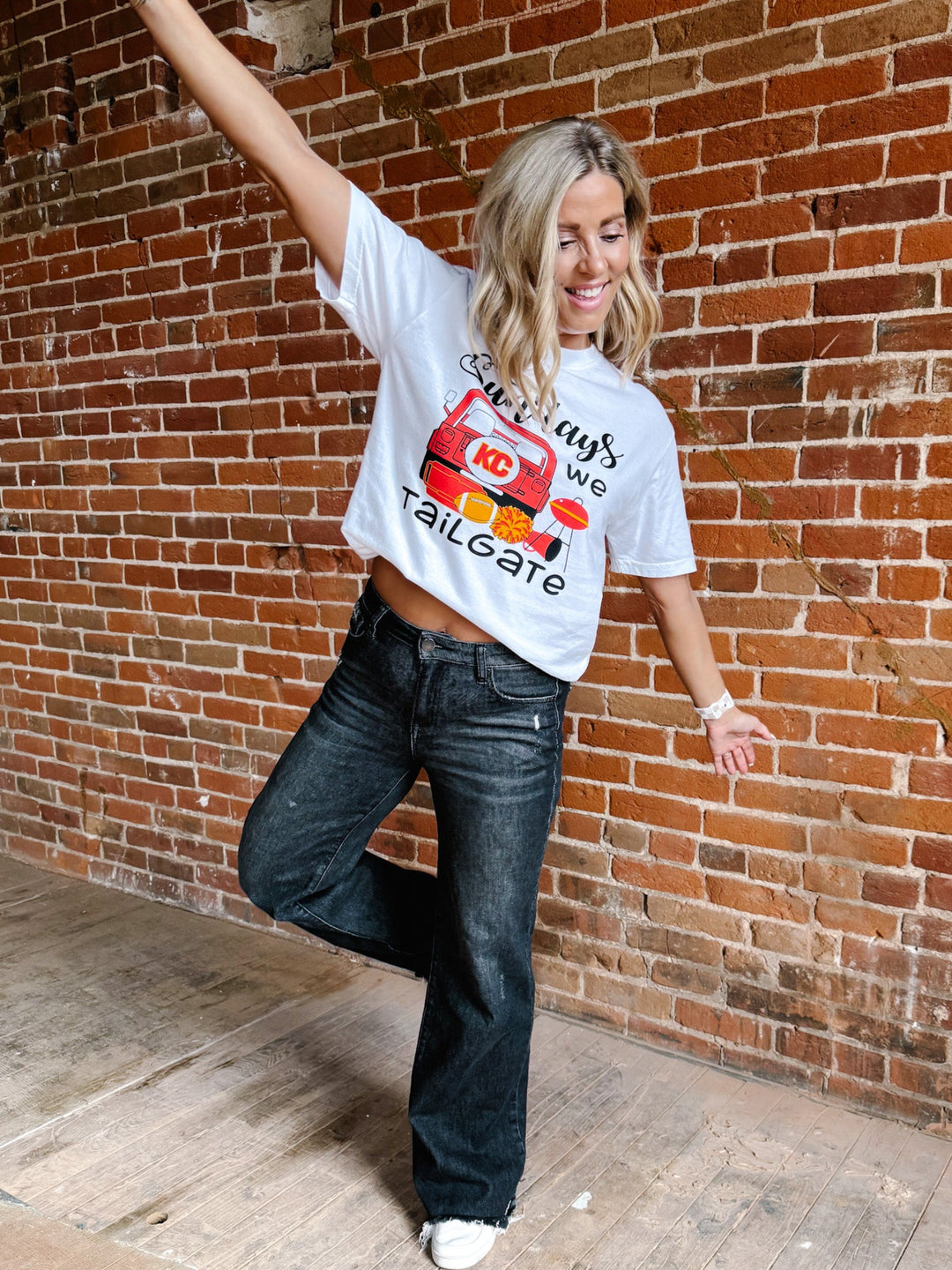 On Sundays We Tailgate Graphic Tee, Pigment Dyed White