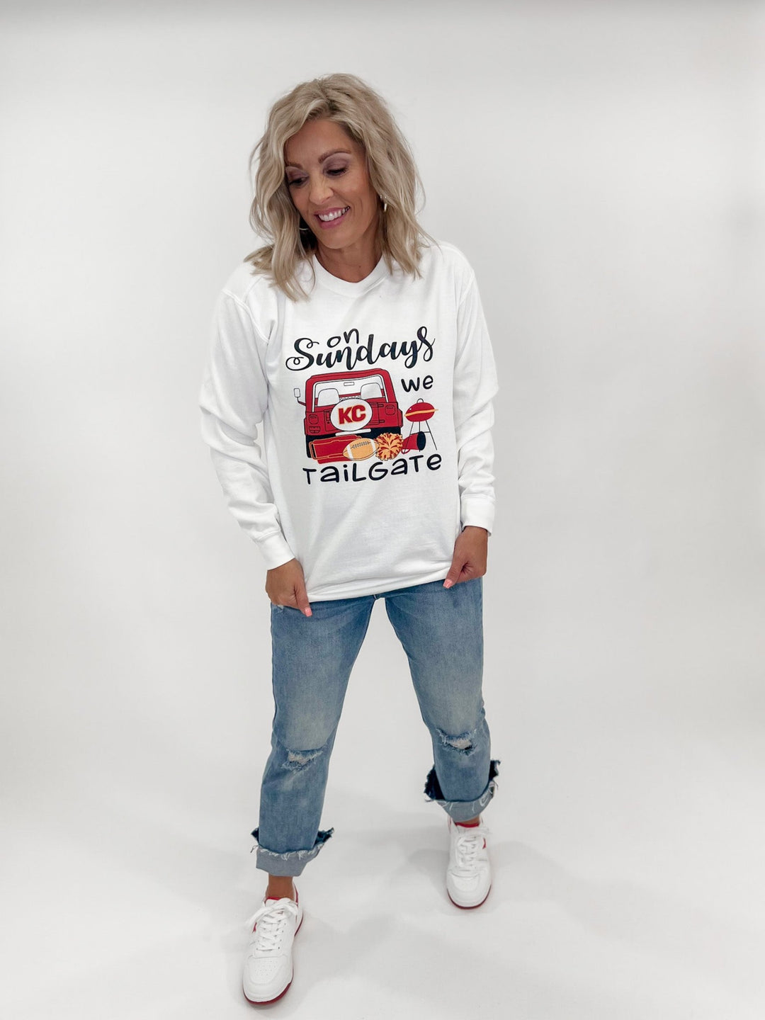 On Sundays We Tailgate Graphic Sweatshirt, Pigment Dyed White